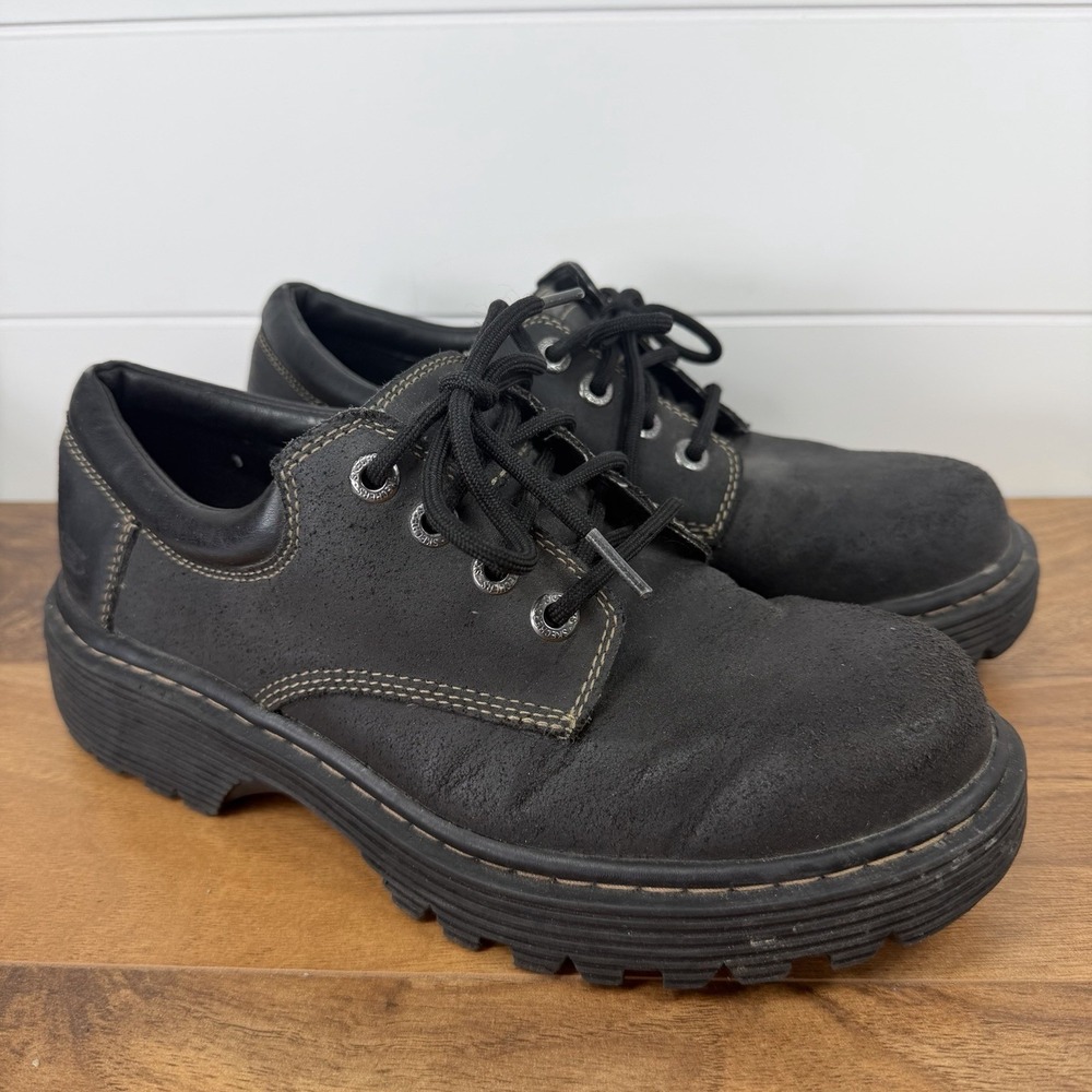 Skechers Parties-Mate Oxford Black Leather Chunky Lug Suede Shoes Y2K Womens 10
